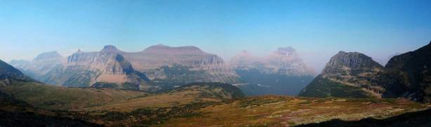 Panorama of the peaks North of Logan Pass. Click to view large size.