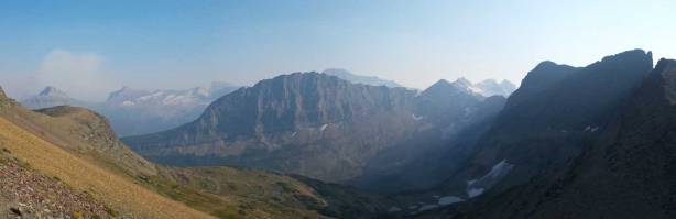 Panorama looking south. Fusillade Mountain at center. Click to view large size.