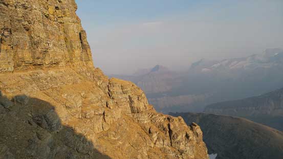 Traversing along a key ledge on the descent