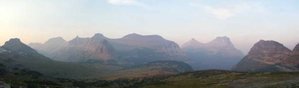 Panorama of the Garden Wall and peaks north of Logan Pass. Click to view large size.