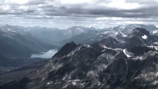 Looking down towards Moose Lake. Note the Robson Group was soaked in