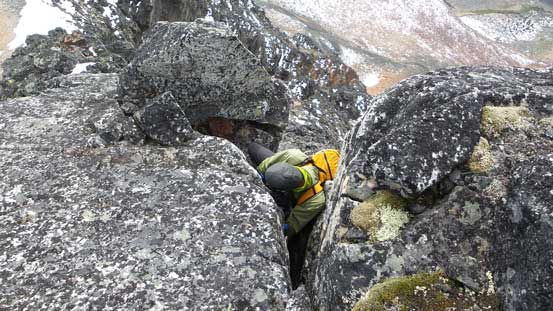 One of the 5th class down-climbs