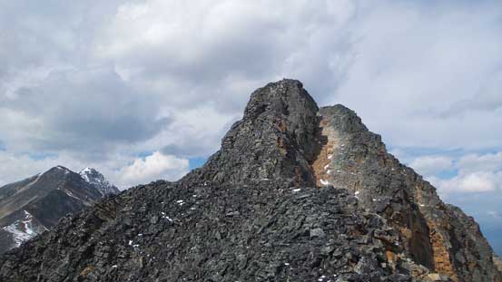 Looking back at Frontier Peak. We went down skier's right of the rib