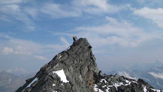 Maury climbing the last few moves to the far west end