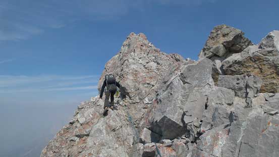 Robb leading the summit ridge pitch. (Pitch 3)
