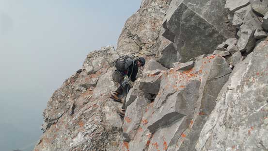 Negotiating a tricky step on the ridge traverse