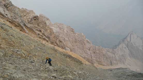 Very careful work to get down this gully safely...