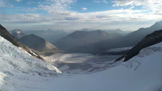 Looking down the Robson's cirque. 