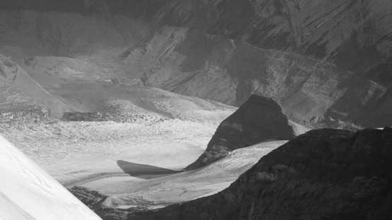 Extinguisher Tower and the lower Robson Glacier