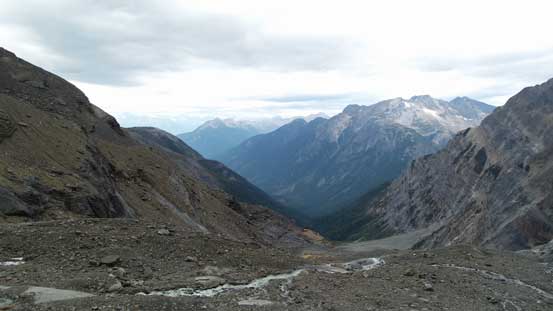 Looking down our descent valley