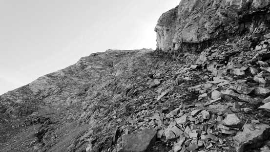 Traversing climber's left of the pinnacles