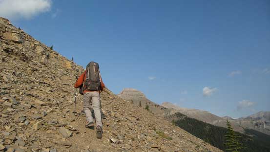 Ben marking up the scree