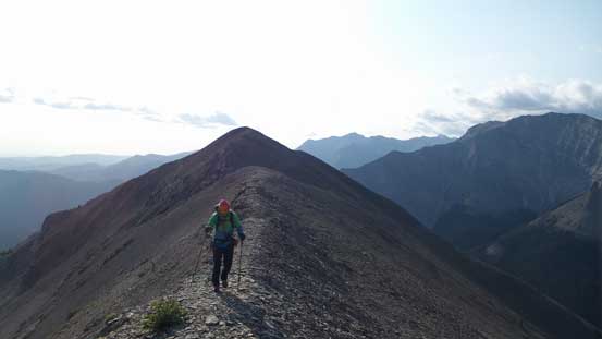 Vern on the ridge crest, battling against the wind
