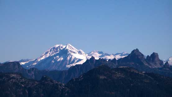 The mighty Mt. Garibaldi, with the striking Sky Pilot Mountain in front on right