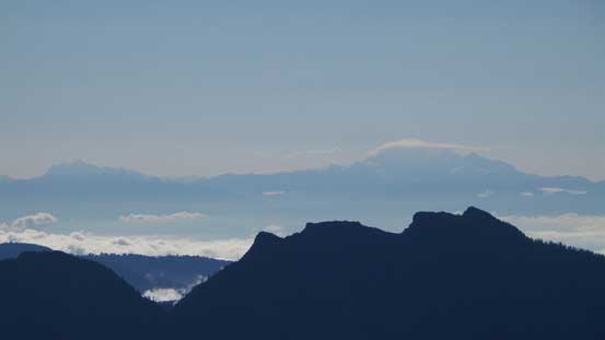 Looking over the summit of Crown Mountain towards the massive Mt. Baker