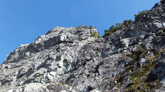 At the base of the crux gully now