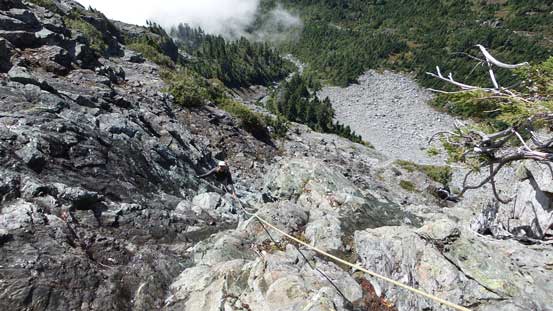Vlad climbing up the crux pitch