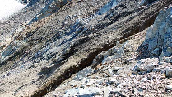 Looking back at the very loose stuffs that I ascended/traversed. 