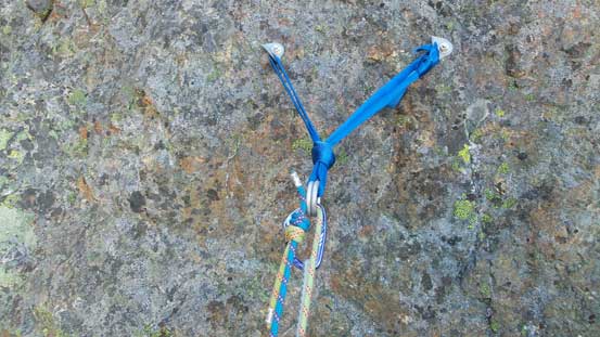 Station for the 3rd rappel. 2 rap rings?! that's luxury... 