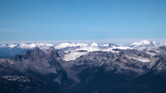 Some icefields in the distance. Tricouni/Cypress in foreground, bottom left
