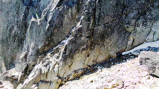 There's a narrow ledge traverse to get into that ramp/gully