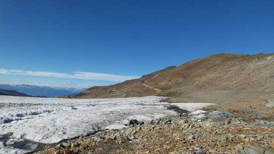 Ready for Helm Glacier. Gentian Ridge on the right
