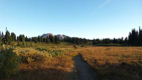 Hiking back across Black Tusk Meadows