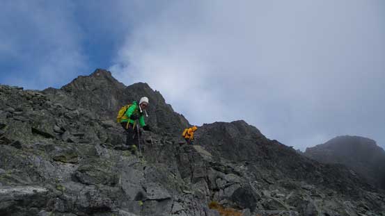 Michelle and Gordon carefully making their way down