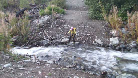 The tricky creek crossing near the end
