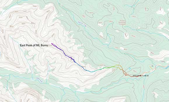 Scramble route for the East Peak of Mt. Burns