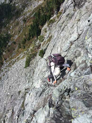 Me down-climbing. Photo by Vlad