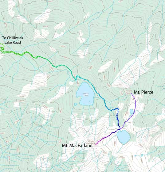 Scramble route for Mt. MacFarlane and Mt. Pierce