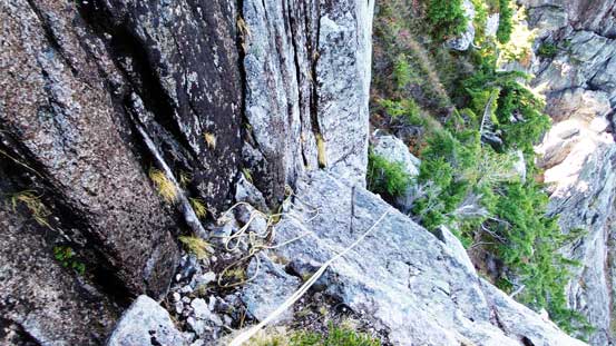 Looking down at the lower two bouldary steps