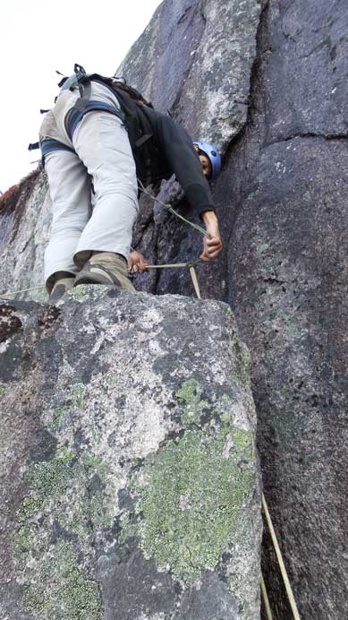 Vlad getting into the upper bouldary step