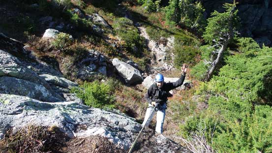 Rappelling off the crux