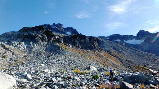 Ahead is the next section of grind - straight up the talus slope...