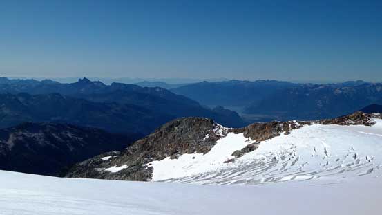 Looking back across that crevasse field