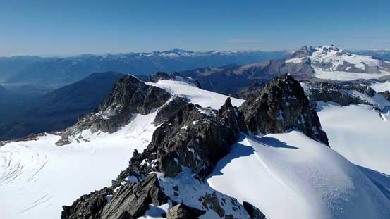 Looking down the jagged ridge towards Delusion Peak in the foreground