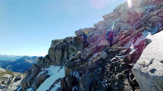 Traversing above the snow/ice. A little bit tricky at spots