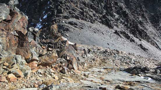 Very loose terrain leading to SW/NE col