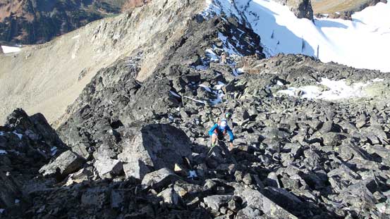 Up the final boulder field