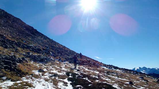 Side-hilling traverse around the next peak
