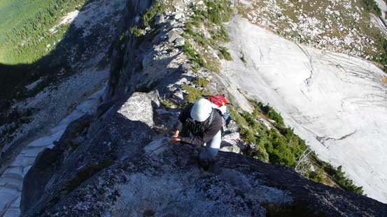 Vlad climbing up the crux