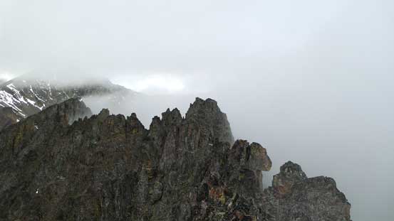 On the summit, looking back along the connecting ridge.