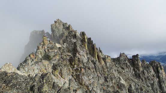 One last look at the true summit before climbing back up to the false one