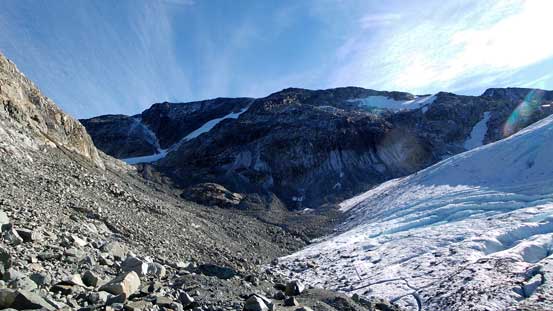 My route ascends this valley beside the glacier