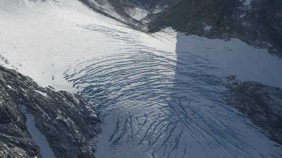 The very crevassed Wedgemount Glacier