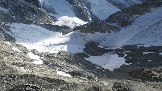 Looking down the steep S. Face into the bowls 