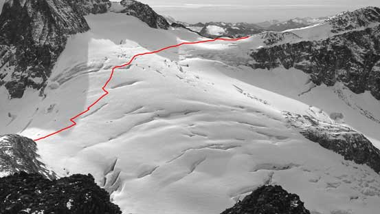 My rough route through the glacier is shown