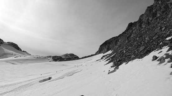 Onto the smaller and flatter glacier. Note the holes even close to rock